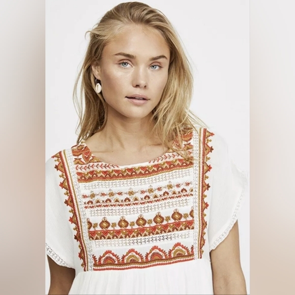 White and Orange Embroidered Dress - Picture 11 of 14